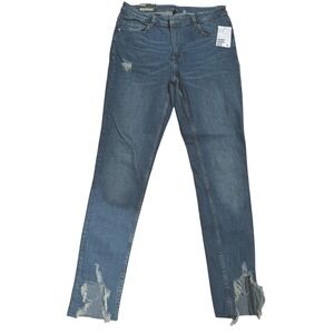 H&M Divided Distressed Hem Slim High Ankle Jeans Blue Denim Women's Size 10